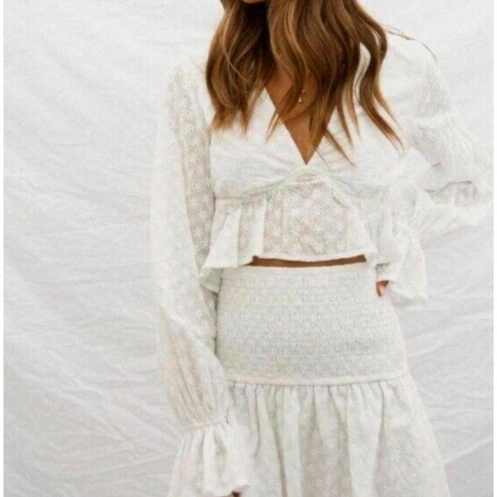 Sabo Harmony Skirt Womens S Eyelet Smocked Stretch High Waist Mini Skirt New - Picture 1 of 9